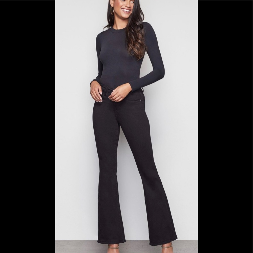NEW GOOD AMERICAN GOOD FLARE BLACK JEANS SZ 0